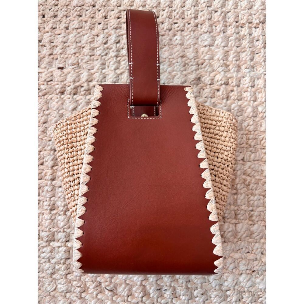 NWT J CREW  Raffia & Leather Bucket | Coastal Quiet Luxury Woven Top-handle bag - Picture 2 of 10